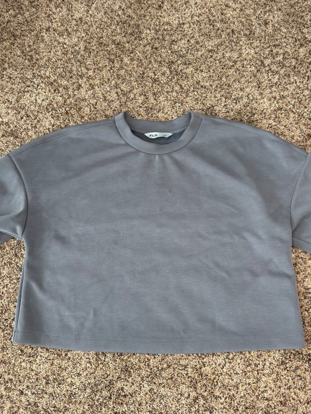 FLX Women's Short Sleeve Top Tee Size L Grey Cropped Activewear Athleisure